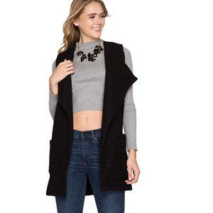 She + Sky Belted Long Faux Fur Vest with Pockets